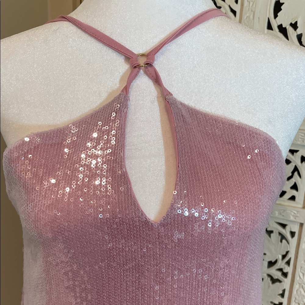 Dusty Rose Sequin Halter Tank  mini dress